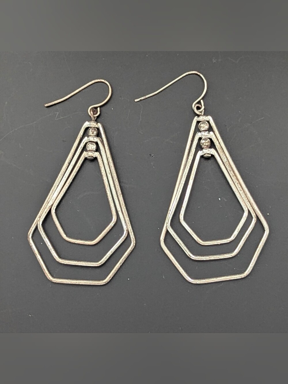 Silver-Tone Geometric-Shaped Tiered/Layered Drop Dangling Pierced Earrings